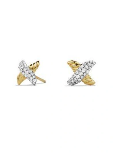 Shop David Yurman X Earrings With Diamonds In Gold