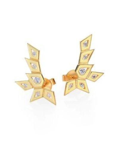 Shop Ron Hami Rain Diamond & 18k Yellow Gold Medium Spike Ear Cuffs