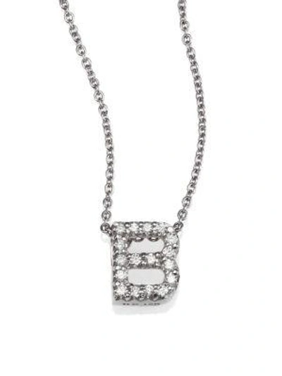 Shop Roberto Coin Tiny Treasures Diamond & 18k White Gold Love Letter Initial Pendant Necklace In B