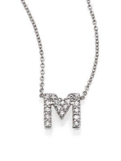 Shop Roberto Coin Tiny Treasures Diamond & 18k White Gold Love Letter Initial Pendant Necklace In M