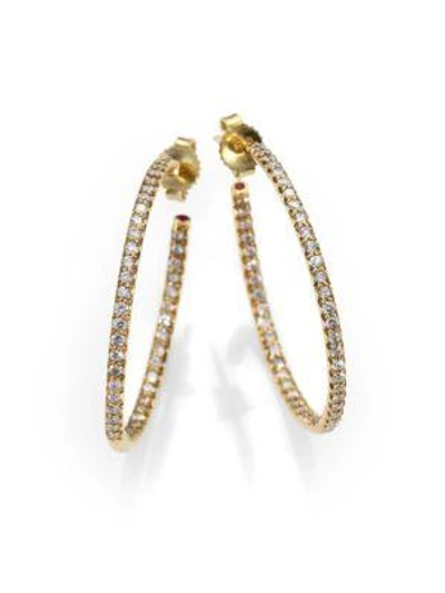 Shop Roberto Coin Diamond & 18k Yellow Gold Hoop Earrings/1.2"