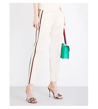 Shop Gucci Cropped Satin Trousers In Beige