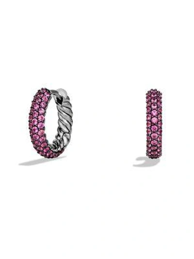 Shop David Yurman Petite Pavé Earrings In Pink Sapphire