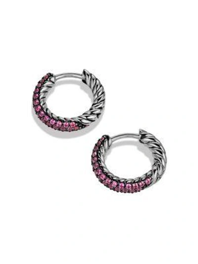 Shop David Yurman Petite Pavé Earrings In Pink Sapphire