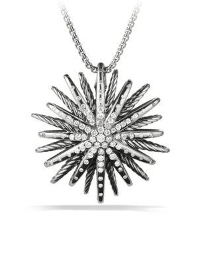 Shop David Yurman Starburst Large Pendant With Diamonds On Chain In Silver