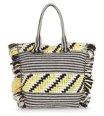 Whistles Manzoni Woven Fringe Tote In Black