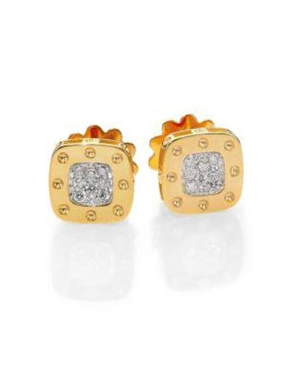 Shop Roberto Coin Women's Pois Moi Diamond & 18k Yellow Gold Square Earrings