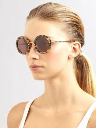 Shop Miu Miu Retro Noir Round Acetate Sunglasses In Tortoise