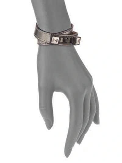 Shop Proenza Schouler Ps11 Metallic Leather Double-wrap Bracelet In Silver
