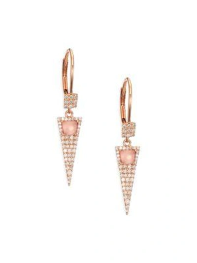 Shop Meira T Rose Quartz, Pink Mother-of-pearl, Diamond & 14k Rose Gold Triangle Drop Earrings