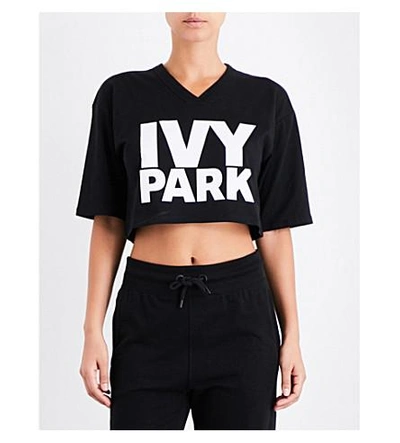 Shop Ivy Park Logo-print Cotton-jersey Cropped Top In Black