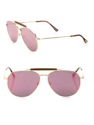 Shop Tom Ford Sean 60mm Mirrored Aviator Sunglasses In Violet