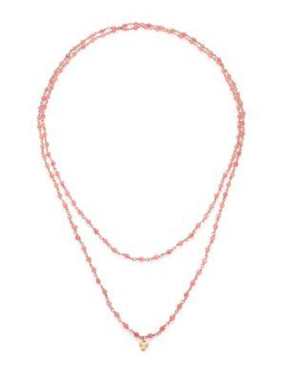 Shop Lj Cross Gem Sautoirs Pink Muscovite & 14k Rose Gold Beaded Pendant Necklace