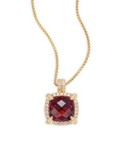 Shop David Yurman Châtelaine Pave Bezel Pendant Necklace With Garnet And Diamonds In 18k Yellow Gold
