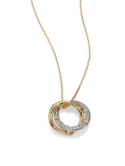 Shop John Hardy Women's Bamboo Small Diamond & 18k Yellow Gold Interlinking Ring Pendant Necklace