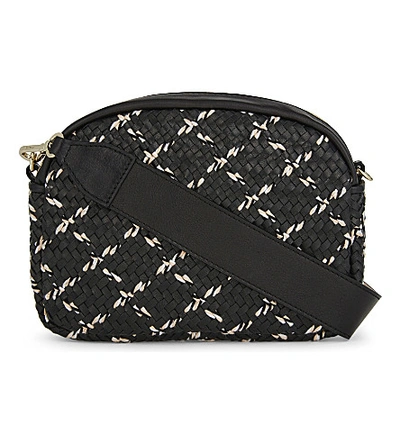 Maje Sam Woven Leather Shoulder Bag In Black