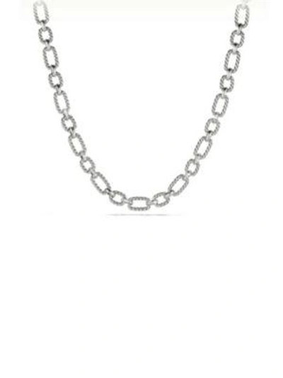 Shop David Yurman Cushion Link Chain Necklace With Diamonds In Silver