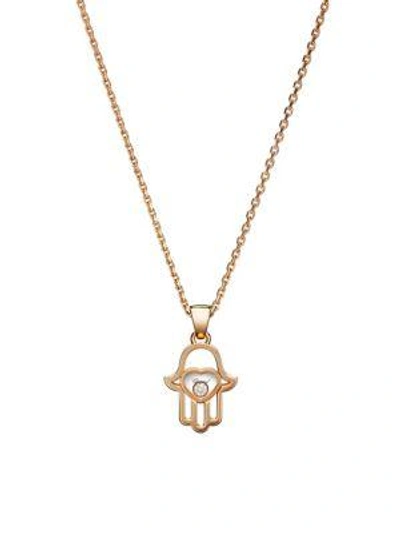 Shop Chopard Women's Happy Diamonds Hamsa Hand Diamond & 18k Rose Gold Pendant Necklace