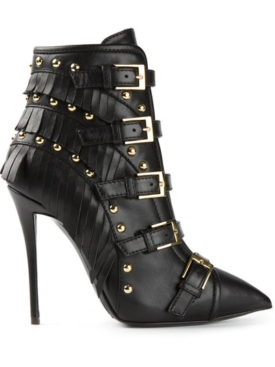Giuseppe Zanotti Black Leather &#39;yvette Jeti&#39; Fringe Detail Ankle Booties' In Nero-black