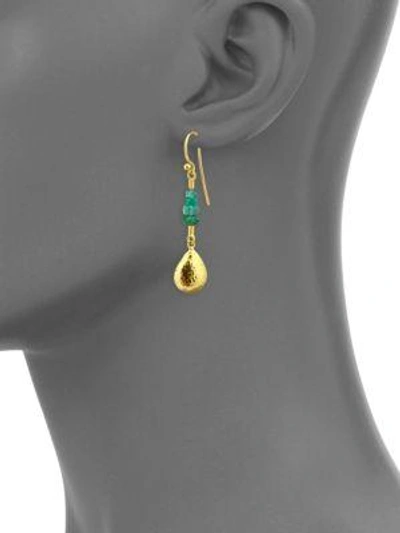 Shop Gurhan Delicate Rain Emerald & 24k Yellow Gold Drop Earrings In Gold-emerald