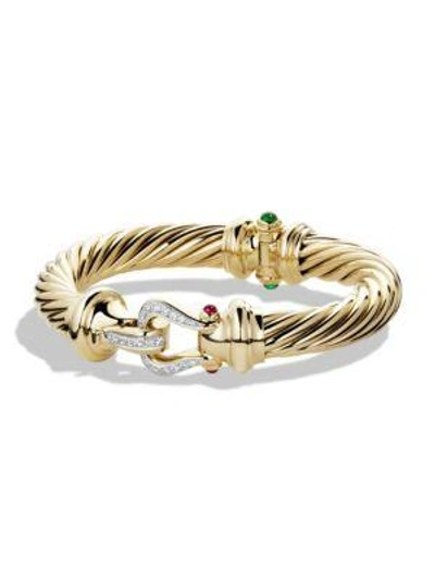 Shop David Yurman Cable Classics Buckle Bracelet With Emerald, Ruby And Diamonds In 18k Gold