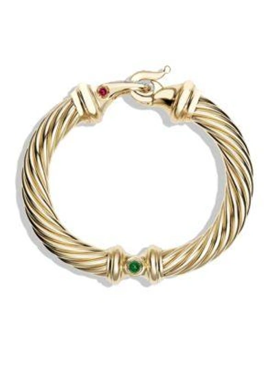 Shop David Yurman Cable Classics Buckle Bracelet With Emerald, Ruby And Diamonds In 18k Gold