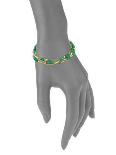 Shop Gurhan Delicate Rain Emerald & 24k Yellow Gold Triple-strand Bracelet In Gold-emerald