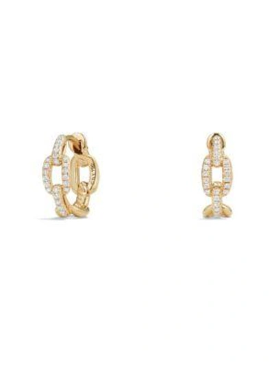 Shop David Yurman Women's Stax Chain Link Huggie Hoop Earrings With Diamonds In 18k Yellow Gold