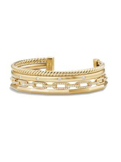 Shop David Yurman Women's Stax Medium Cuff Bracelet With Diamonds In 18k Yellow Gold