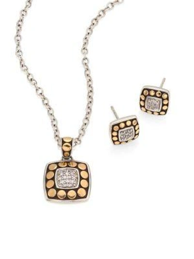 Shop John Hardy Dot Diamond, 18k Yellow Gold & Sterling Silver Pendant Necklace & Stud Earring Gift Set In Silver-gold