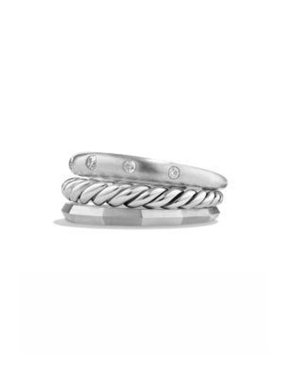 Shop David Yurman Stax Narrow Ring With Diamonds In Silver