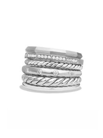 Shop David Yurman Women's Stax Wide Ring With Diamonds In Silver