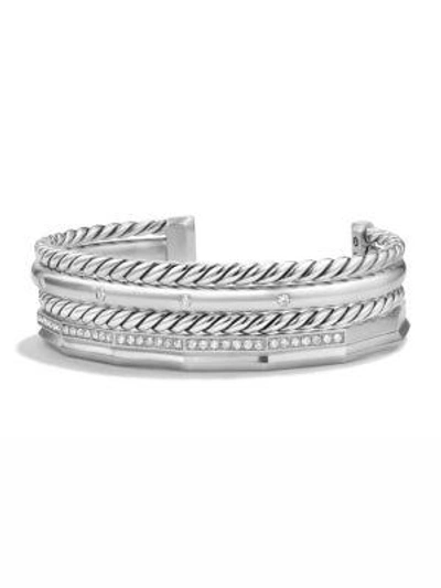 Shop David Yurman Women's Stax Narrow Cuff Bracelet With Diamonds In Silver