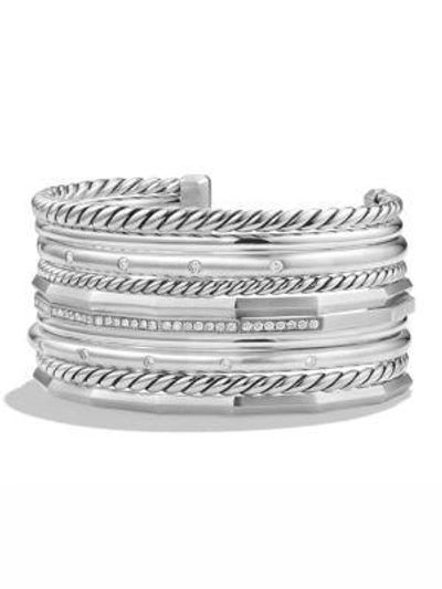 Shop David Yurman Women's Stax Wide Cuff Bracelet With Diamonds In Silver