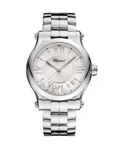 Shop Chopard Happy Sport Diamond & Stainless Steel Bracelet Watch In Silver