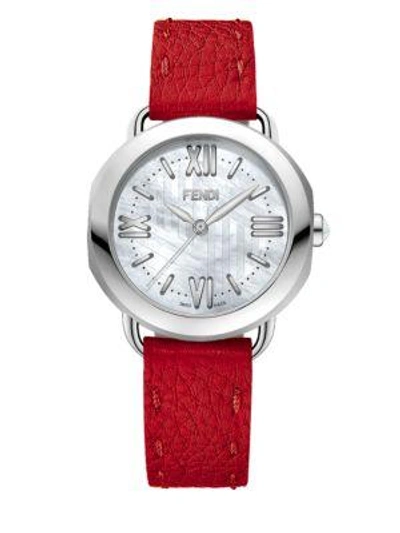 Shop Fendi Selleria Leather Watch Strap/17mm In Red