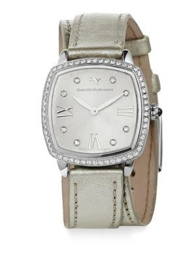 Shop David Yurman Albion 27mm Metallic Leather Swiss Quartz Watch With Diamonds In Grey