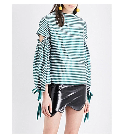 Toga Gingham-checked Cotton-blend Top In Green