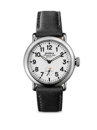 Shop Shinola Runwell Stainless Steel & Leather Strap Watch/black In Silver-black