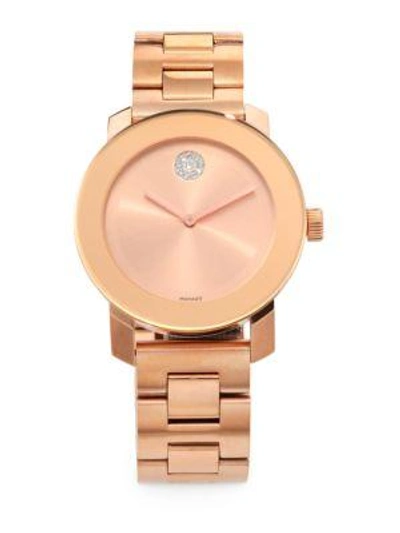 Shop Movado Women's Bold Rose Goldtone Ip Stainless Steel Bracelet Watch In Rose Gold Diamond