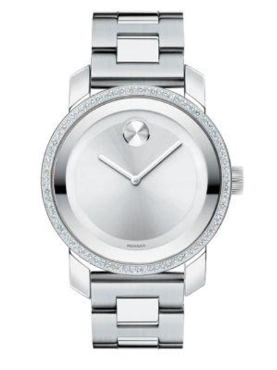 Shop Movado Bold Diamond & Stainless Steel Bracelet Watch In Silver