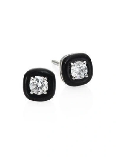 Shop Nikos Koulis Women's Oui Diamond & Enamel Stud Earrings In Black
