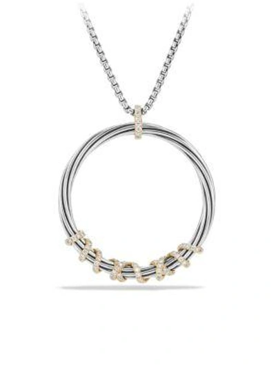 Shop David Yurman Helena Large Pendant Necklace With Diamonds And 18k Gold In Silver-gold