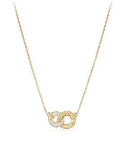 Shop David Yurman Belmont Extra-small Double Curb Link Necklace With Diamonds In 18k Gold