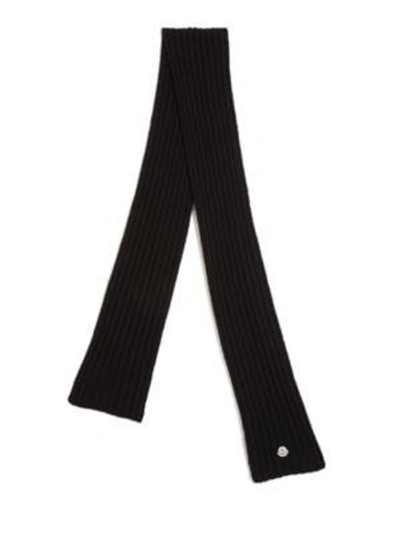 Shop Moncler Ribbed Wool Scarf In Black