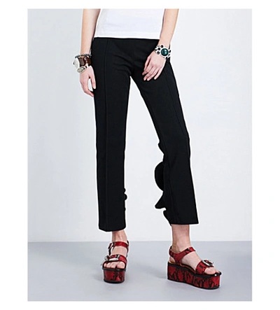 Toga Ruffled Cotton-blend Cropped Trousers In Black