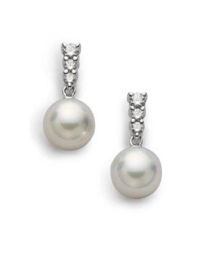 Shop Mikimoto Women's Morning Dew 8mm White Cultured Akoya Pearl, Diamond & 18k White Gold Drop Earrings