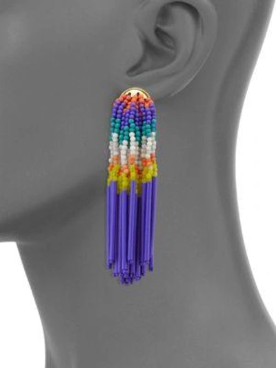Shop Lele Sadoughi Striped Fringe Clip-on Earrings In Island Hue