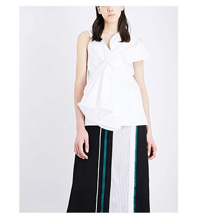Shop Victoria Victoria Beckham Oversized Knot Cotton And Silk-blend Top In White