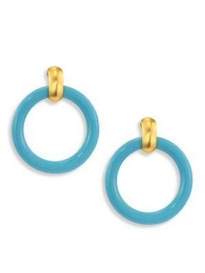 Shop Kenneth Jay Lane Large Clip-on Hoop Earrings/3" In Turquoise